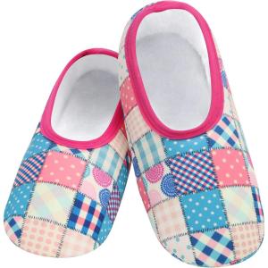 imageSnoozies Skinnies slipper socks for Women  NonSlip slipper socks with Lightweight and Soft Sherpa Lining  Foldable TravelPatchwork