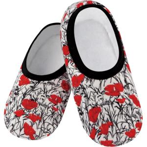 imageSnoozies Skinnies slipper socks for Women  NonSlip slipper socks with Lightweight and Soft Sherpa Lining  Foldable TravelPoppies