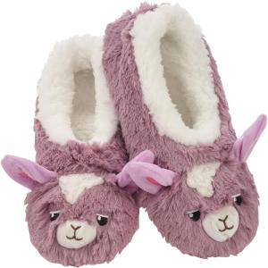 imageSnoozies Slipper Socks Animal Furry  Cozy Foldable Slippers for Women Non Slip Socks for Travel ampamp IndoorsLlama2018
