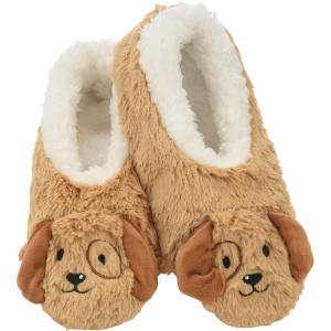 imageSnoozies Slipper Socks Animal Furry  Cozy Foldable Slippers for Women Non Slip Socks for Travel ampamp IndoorsPuppywhite