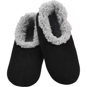imageSnoozies SherpaLined Slipper Socks for Women  Fuzzy Cute and Cozy Slippers for Women with NonSlip Sole  Washable House SlippersBlack