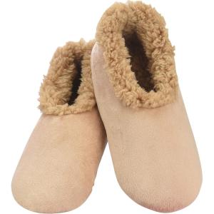 imageSnoozies SherpaLined Slipper Socks for Women  Fuzzy Cute and Cozy Slippers for Women with NonSlip Sole  Washable House SlippersCamel