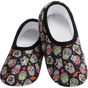 imageSnoozies Skinnies slipper socks for Women  NonSlip slipper socks Lightweight Soft Sherpa Lining  FoldableSkulls