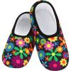 imageSnoozies Skinnies Slipper Socks Cozy Foldable Slippers for Women Non Slip Socks for Travel ampamp Indoors  Bright DaisyNeon Flowers