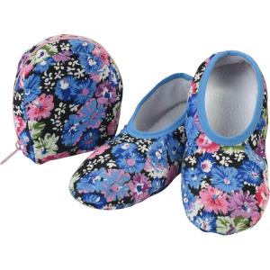 imageSnoozies Skinnies Packable and Foldable Travel Slippers for Women with Zipper Pouch Soft SherpaLined Slipper Socks NonSkidBotanicalcfm
