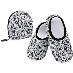 imageSnoozies Skinnies Packable and Foldable Travel Slippers for Women with Zipper Pouch Soft SherpaLined Slipper Socks NonSkidBwdogs