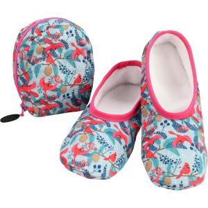 imageSnoozies Skinnies Packable and Foldable Travel Slippers for Women with Zipper Pouch Soft SherpaLined Slipper Socks NonSkidCard