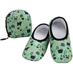 imageSnoozies Skinnies Packable and Foldable Travel Slippers for Women with Zipper Pouch Soft SherpaLined Slipper Socks NonSkidDogs