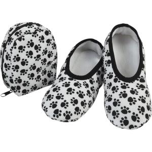 imageSnoozies Skinnies Packable and Foldable Travel Slippers for Women with Zipper Pouch Soft SherpaLined Slipper Socks NonSkidDpm