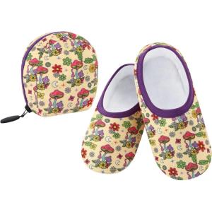 imageSnoozies Skinnies Packable and Foldable Travel Slippers for Women with Zipper Pouch Soft SherpaLined Slipper Socks NonSkidFgrvy