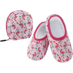 imageSnoozies Skinnies Packable and Foldable Travel Slippers for Women with Zipper Pouch Soft SherpaLined Slipper Socks NonSkidFlmpine