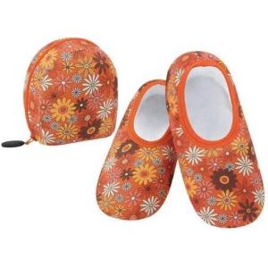 imageSnoozies Skinnies Packable and Foldable Travel Slippers for Women with Zipper Pouch Soft SherpaLined Slipper Socks NonSkidFlrpwr