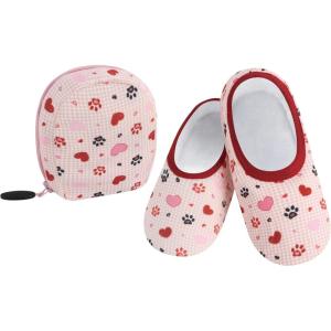imageSnoozies Skinnies Packable and Foldable Travel Slippers for Women with Zipper Pouch Soft SherpaLined Slipper Socks NonSkidHrtpaws