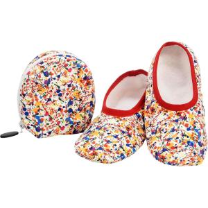 imageSnoozies Skinnies Packable and Foldable Travel Slippers for Women with Zipper Pouch Soft SherpaLined Slipper Socks NonSkidNpspl