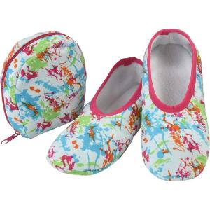 imageSnoozies Skinnies Packable and Foldable Travel Slippers for Women with Zipper Pouch Soft SherpaLined Slipper Socks NonSkidPsp