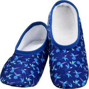 imageSnoozies Skinnies Slipper Socks Cozy Foldable Slippers for Women Non Slip Socks for Travel ampamp Indoors  Bright DaisyHummingbirds