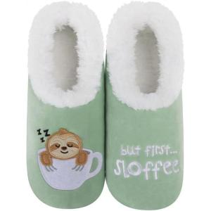 imageSnoozies Pairable Slipper Socks  Slippers for Women NonSlip Fuzzy Slipper SocksSage Green But First Coffee
