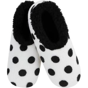 imageSnoozies SherpaLined Slipper Socks  Fuzzy and Cute Slippers for Women with NonSlip Sole  Ladies Warm SlippersBlackWhite Dots