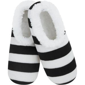 imageSnoozies SherpaLined Slipper Socks  Fuzzy and Cute Slippers for Women with NonSlip Sole  Ladies Warm SlippersBlackWhite Negative