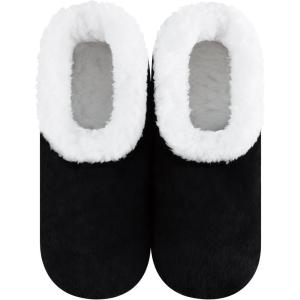 imageSnoozies Butter Soft House Slippers for Women Cozy SherpaLined Slipper Socks for Women Soft Sole NonSkid Machine WashableBlack