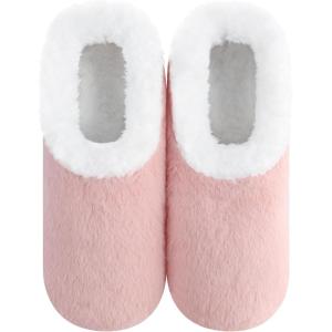 imageSnoozies Butter Soft House Slippers for Women Cozy SherpaLined Slipper Socks for Women Soft Sole NonSkid Machine WashablePale Pink