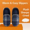 imageSnoozies Modern Alpine Plaid Memory Foam Slippers for Men Indoor Soft SherpaLined Mens House Shoes NonSkidBlue
