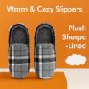 imageSnoozies Modern Alpine Plaid Memory Foam Slippers for Men Indoor Soft SherpaLined Mens House Shoes NonSkidGrey