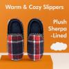 imageSnoozies Modern Alpine Plaid Memory Foam Slippers for Men Indoor Soft SherpaLined Mens House Shoes NonSkidRed