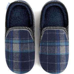imageSnoozies Modern Alpine Plaid Memory Foam Slippers for Men Indoor Soft SherpaLined Mens House Shoes NonSkidBlue
