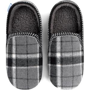 imageSnoozies Modern Alpine Plaid Memory Foam Slippers for Men Indoor Soft SherpaLined Mens House Shoes NonSkidGrey