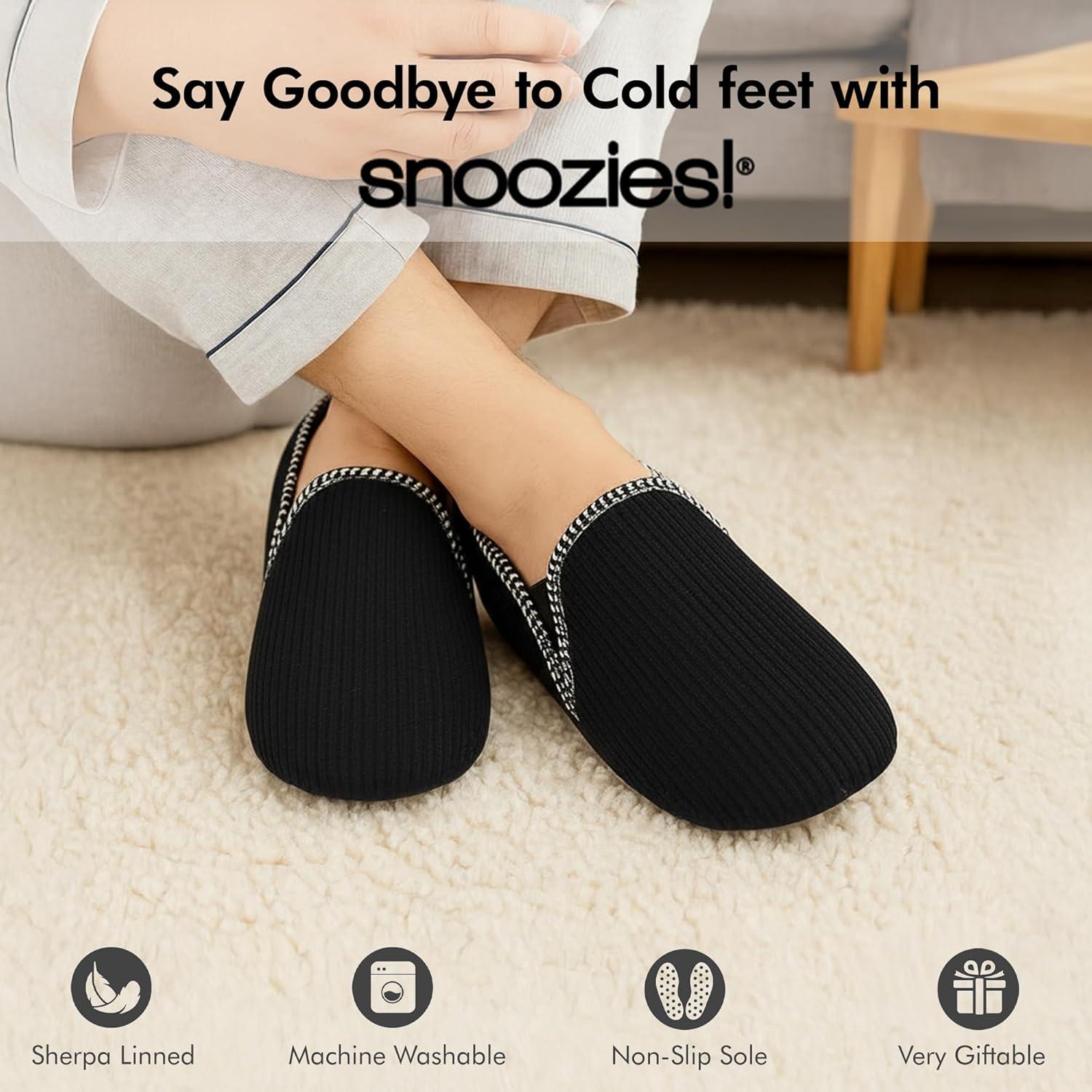 imageSnoozies Alpine Corduroy Memory Foam Slippers for Men Indoor Soft SherpaLined Mens House Shoes NonSkidBlack