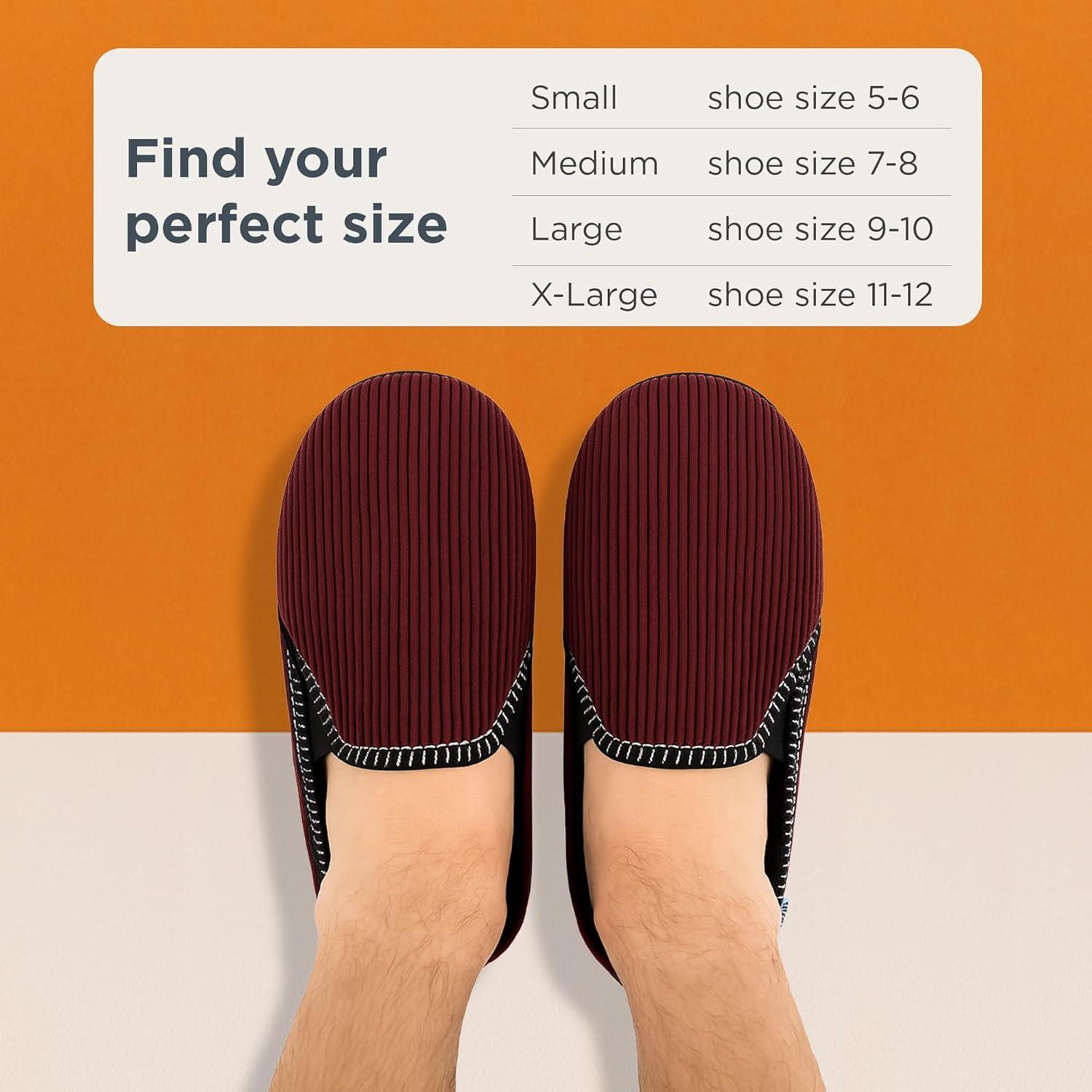 imageSnoozies Alpine Corduroy Memory Foam Slippers for Men Indoor Soft SherpaLined Mens House Shoes NonSkidBurgundy