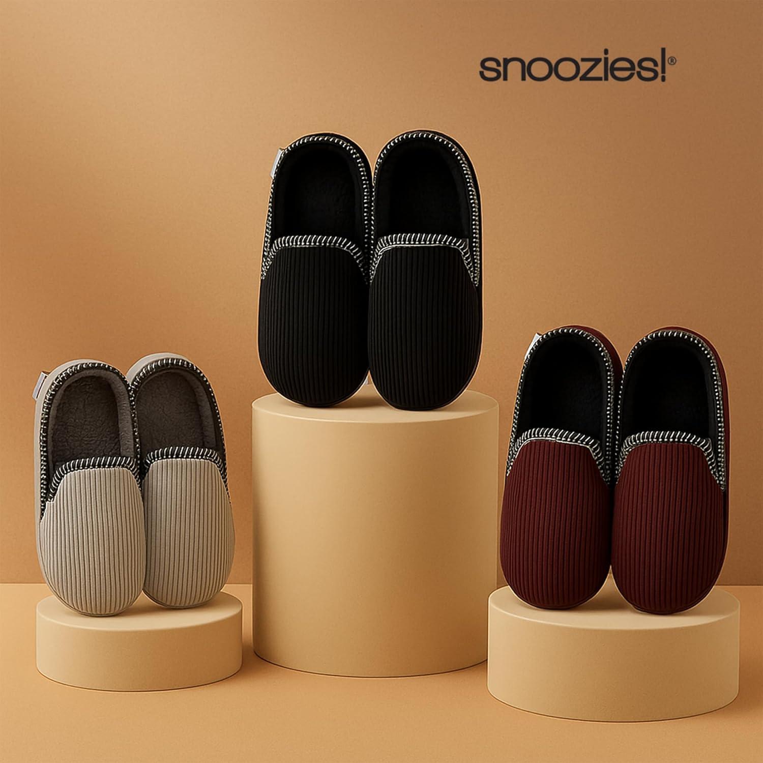 imageSnoozies Alpine Corduroy Memory Foam Slippers for Men Indoor Soft SherpaLined Mens House Shoes NonSkidLt Grey