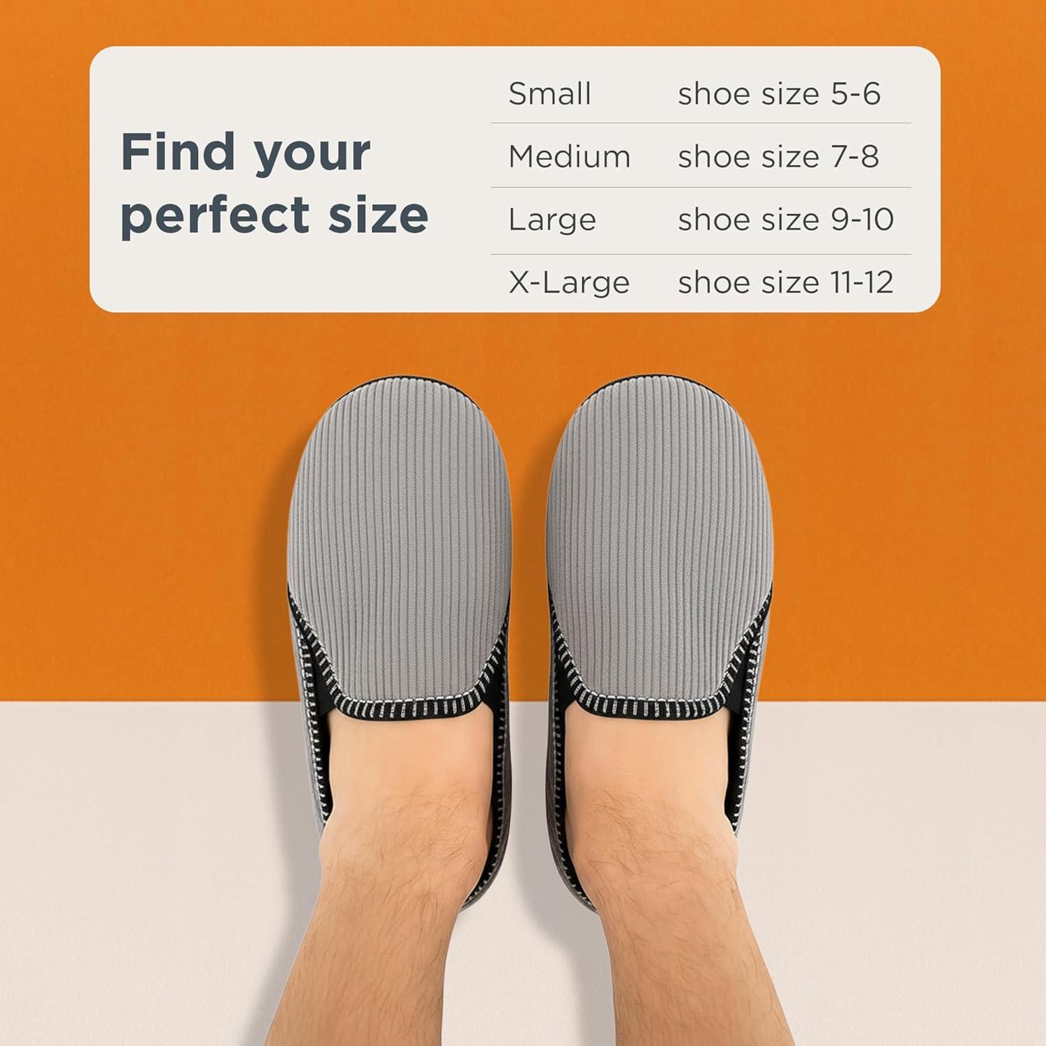 imageSnoozies Alpine Corduroy Memory Foam Slippers for Men Indoor Soft SherpaLined Mens House Shoes NonSkidLt Grey