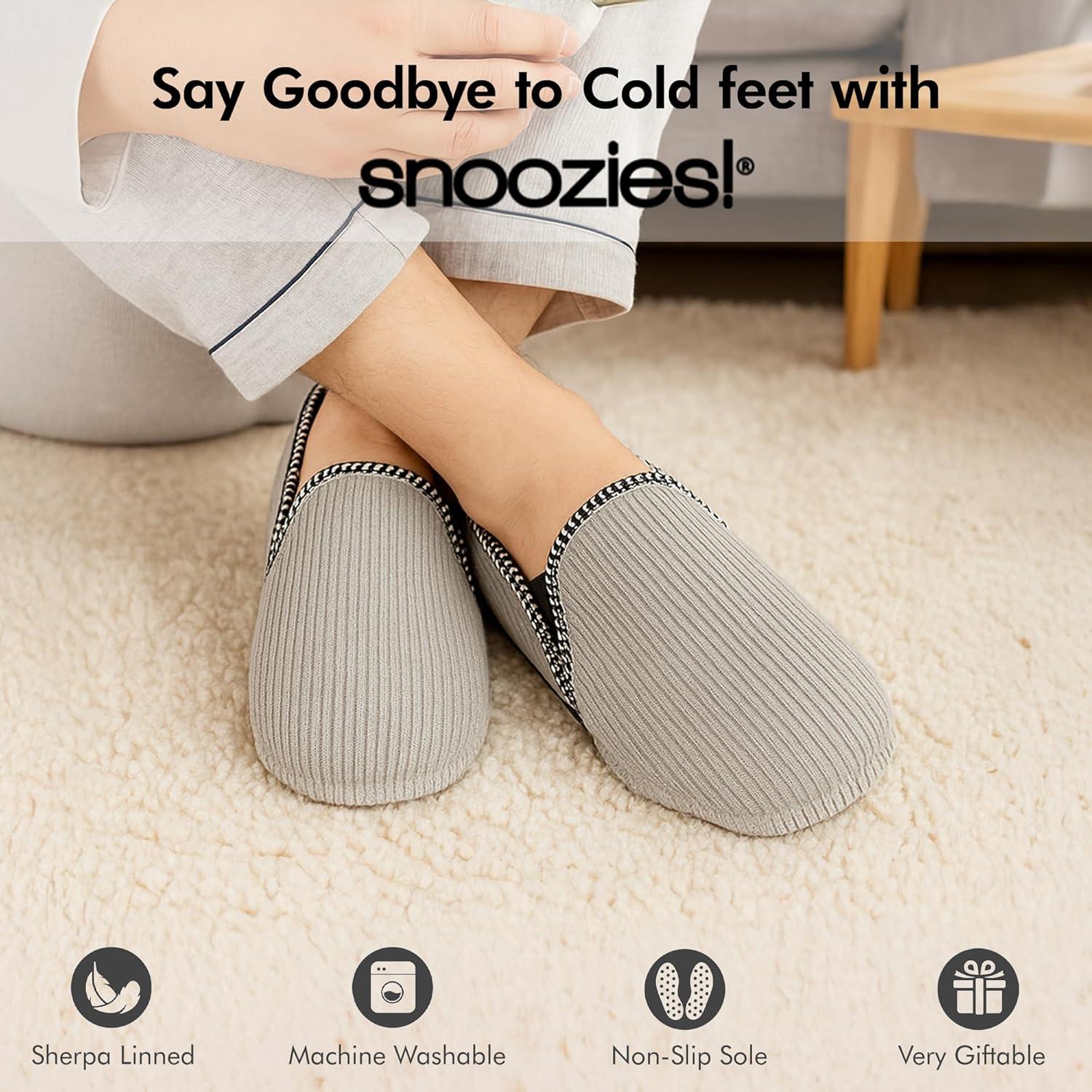 imageSnoozies Alpine Corduroy Memory Foam Slippers for Men Indoor Soft SherpaLined Mens House Shoes NonSkidLt Grey