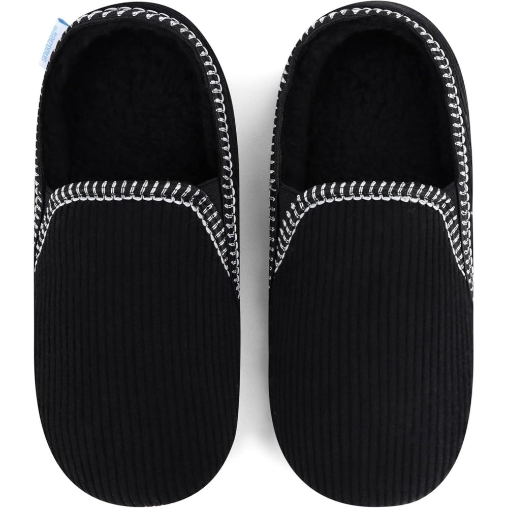 imageSnoozies Alpine Corduroy Memory Foam Slippers for Men Indoor Soft SherpaLined Mens House Shoes NonSkidBlack