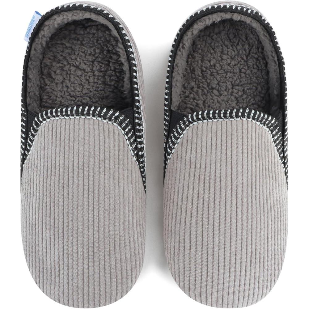 imageSnoozies Alpine Corduroy Memory Foam Slippers for Men Indoor Soft SherpaLined Mens House Shoes NonSkidLt Grey