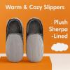 imageSnoozies Alpine Corduroy Memory Foam Slippers for Men Indoor Soft SherpaLined Mens House Shoes NonSkidLt Grey