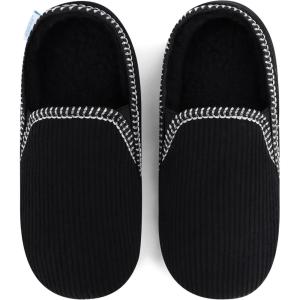 imageSnoozies Alpine Corduroy Memory Foam Slippers for Men Indoor Soft SherpaLined Mens House Shoes NonSkidBlack