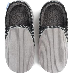 imageSnoozies Alpine Corduroy Memory Foam Slippers for Men Indoor Soft SherpaLined Mens House Shoes NonSkidLt Grey