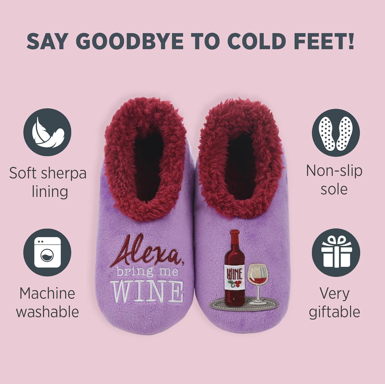 imageSnoozies Pairables Wine Slippers for Women Indoor Funny Slipper Socks with Soft Sherpa Lining and NonSkid Sole Wine GiftsAlexa Bring Me Wine