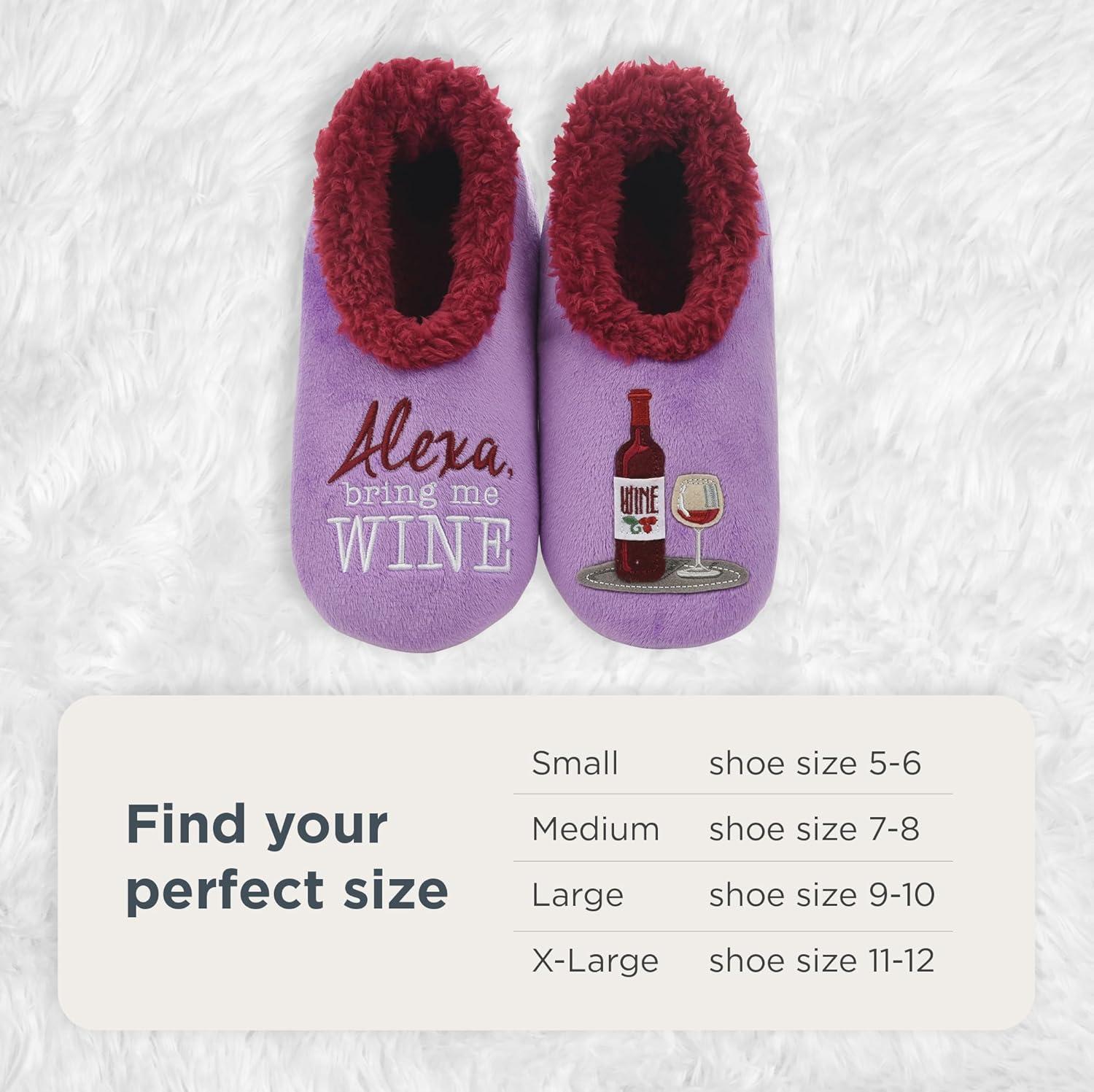 imageSnoozies Pairables Wine Slippers for Women Indoor Funny Slipper Socks with Soft Sherpa Lining and NonSkid Sole Wine GiftsAlexa Bring Me Wine