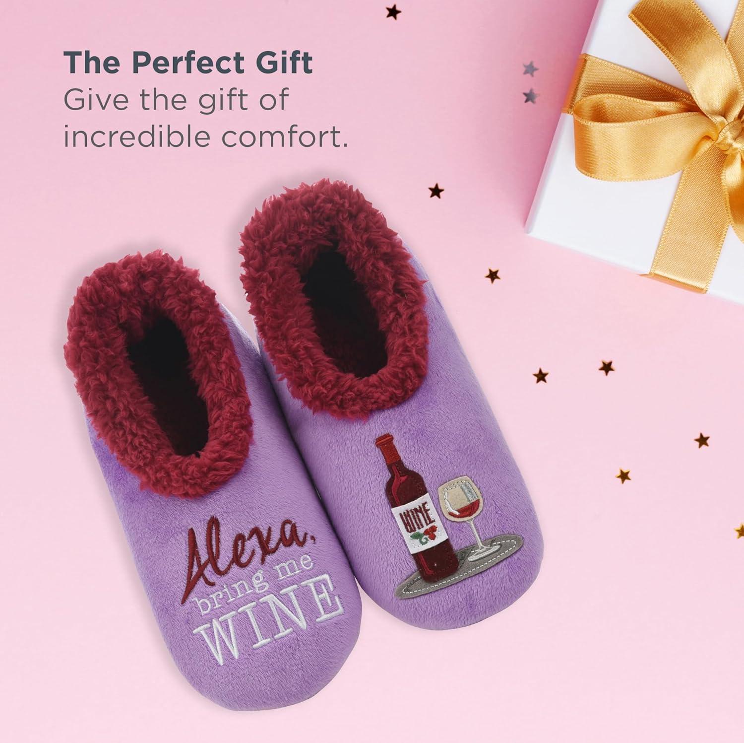 imageSnoozies Pairables Wine Slippers for Women Indoor Funny Slipper Socks with Soft Sherpa Lining and NonSkid Sole Wine GiftsAlexa Bring Me Wine