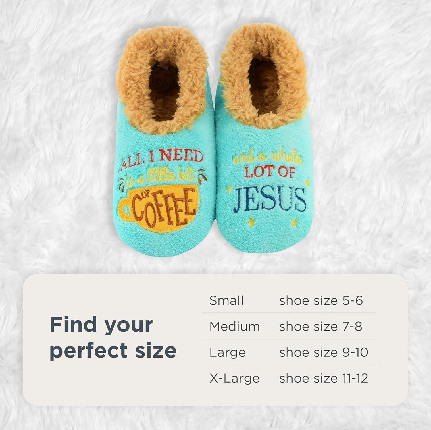 imageSnoozies Pairables Wine Slippers for Women Indoor Funny Slipper Socks with Soft Sherpa Lining and NonSkid Sole Wine GiftsAll I Need is Some Coffee  Jesus