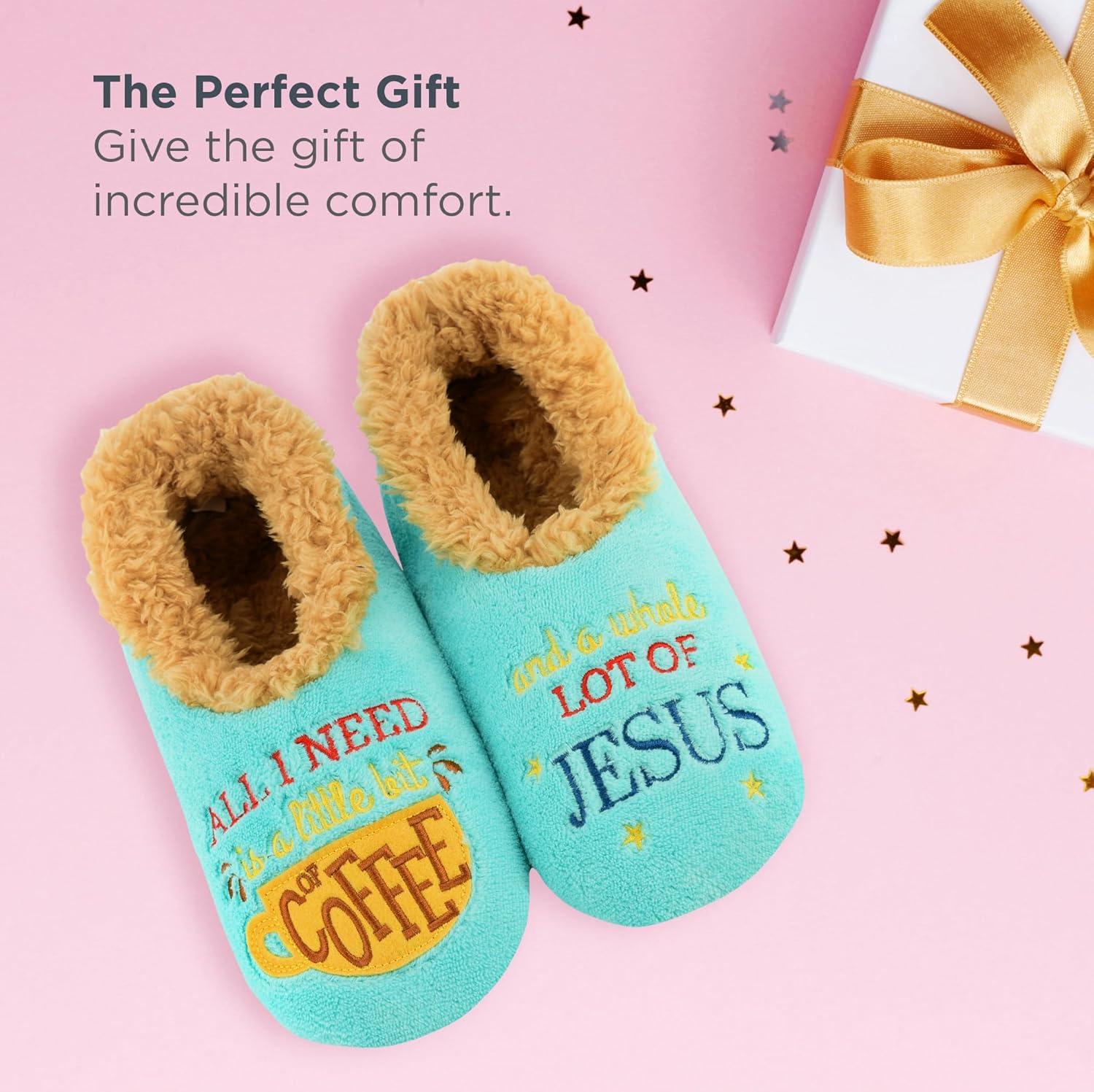 imageSnoozies Pairables Wine Slippers for Women Indoor Funny Slipper Socks with Soft Sherpa Lining and NonSkid Sole Wine GiftsAll I Need is Some Coffee  Jesus