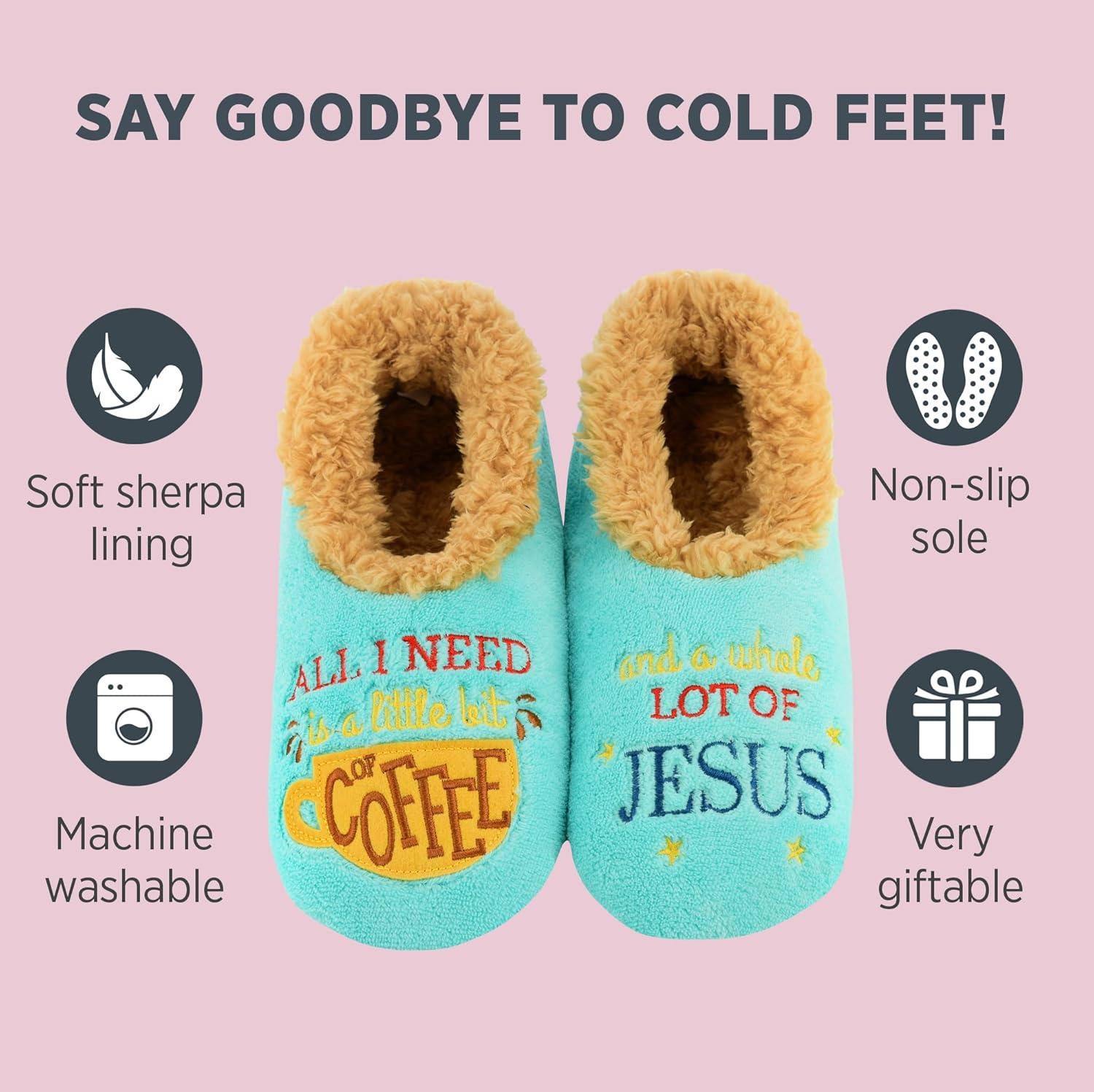 imageSnoozies Pairables Wine Slippers for Women Indoor Funny Slipper Socks with Soft Sherpa Lining and NonSkid Sole Wine GiftsAll I Need is Some Coffee  Jesus
