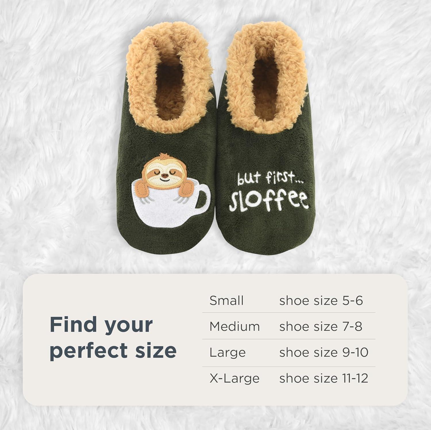 imageSnoozies Pairables Wine Slippers for Women Indoor Funny Slipper Socks with Soft Sherpa Lining and NonSkid Sole Wine GiftsBut First Sloffee