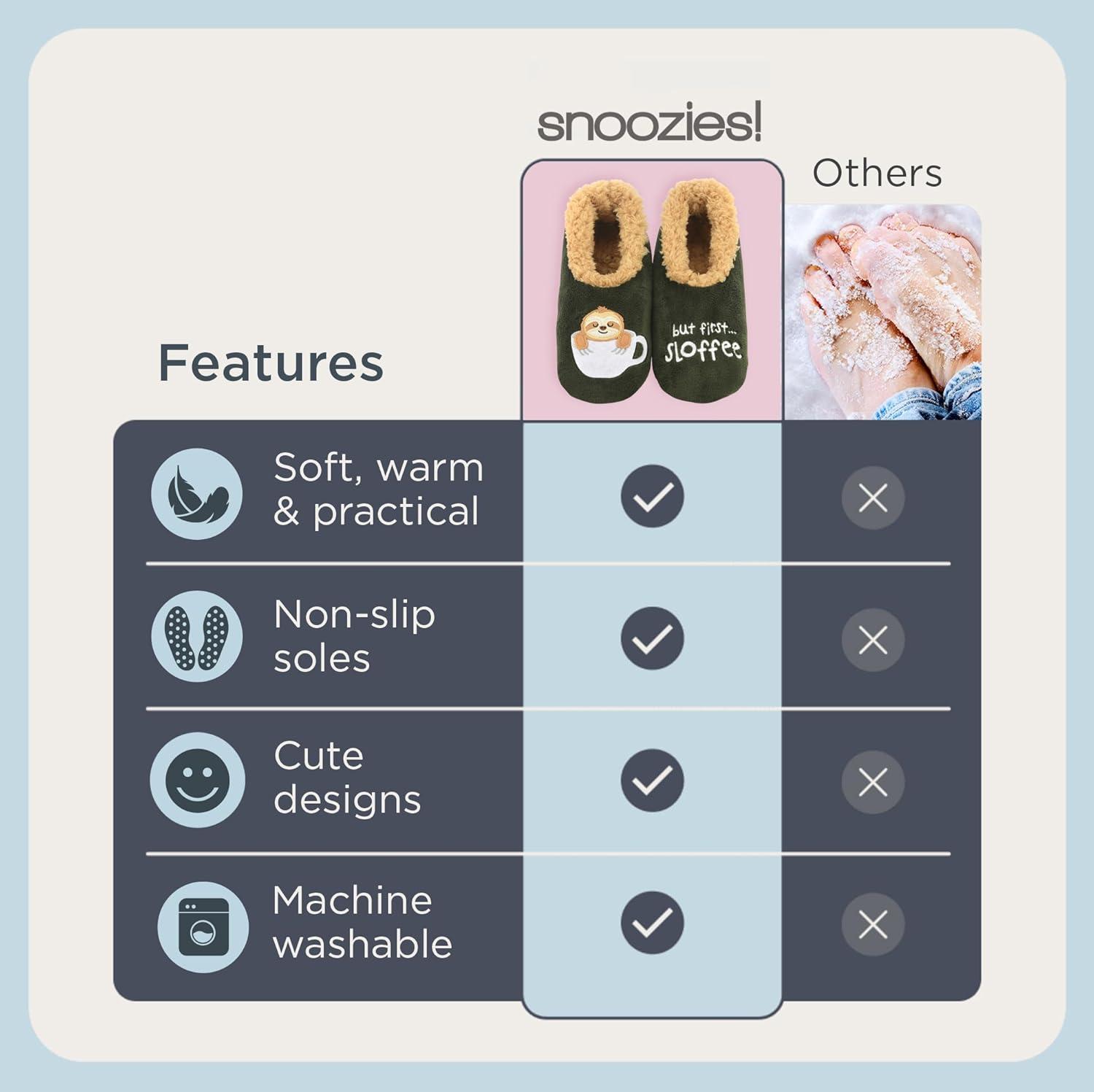 imageSnoozies Pairables Wine Slippers for Women Indoor Funny Slipper Socks with Soft Sherpa Lining and NonSkid Sole Wine GiftsBut First Sloffee