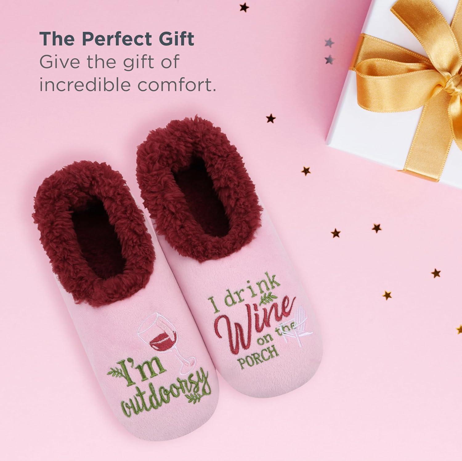 imageSnoozies Pairables Wine Slippers for Women Indoor Funny Slipper Socks with Soft Sherpa Lining and NonSkid Sole Wine GiftsIm Outdoorsy