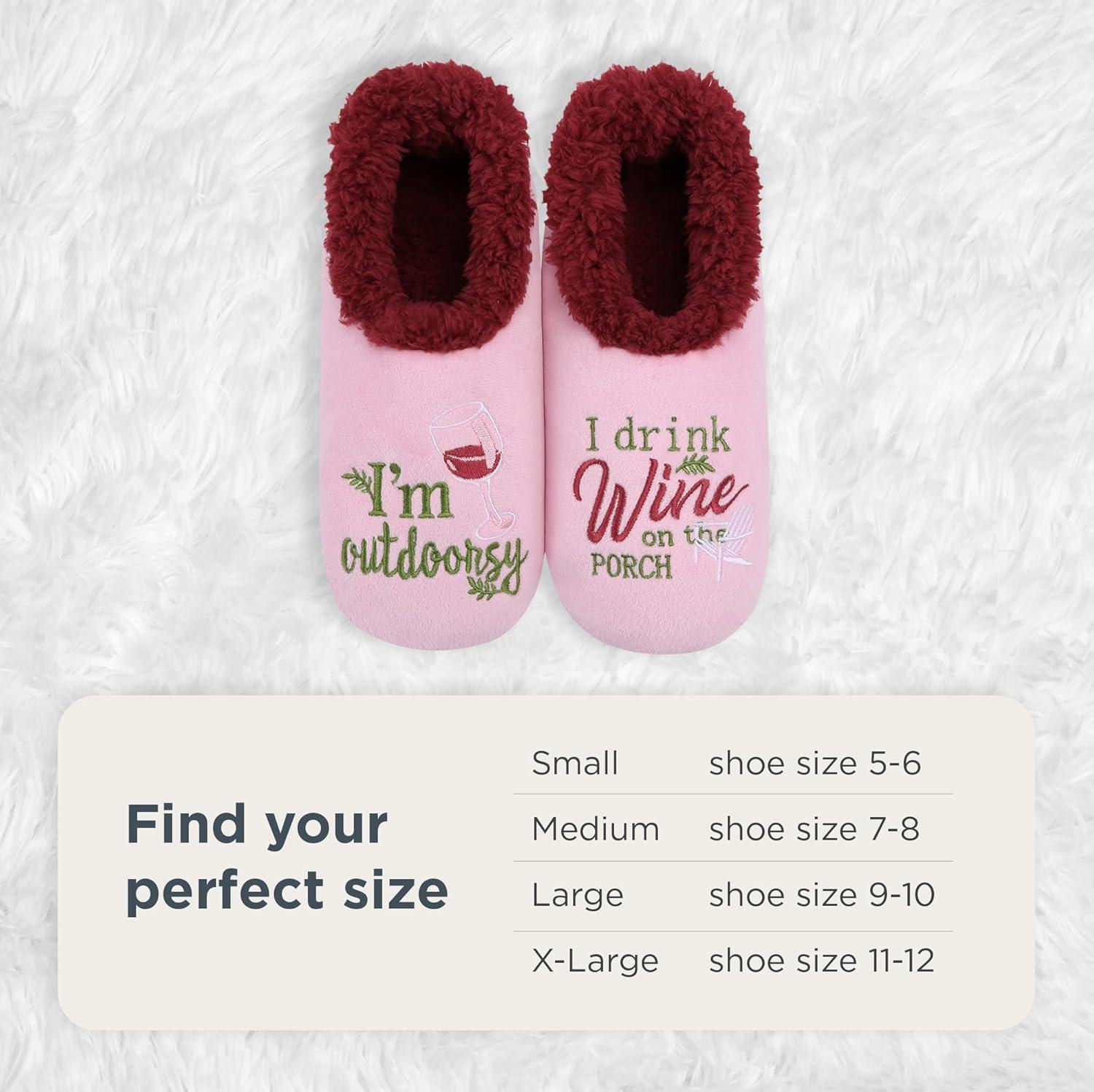 imageSnoozies Pairables Wine Slippers for Women Indoor Funny Slipper Socks with Soft Sherpa Lining and NonSkid Sole Wine GiftsIm Outdoorsy